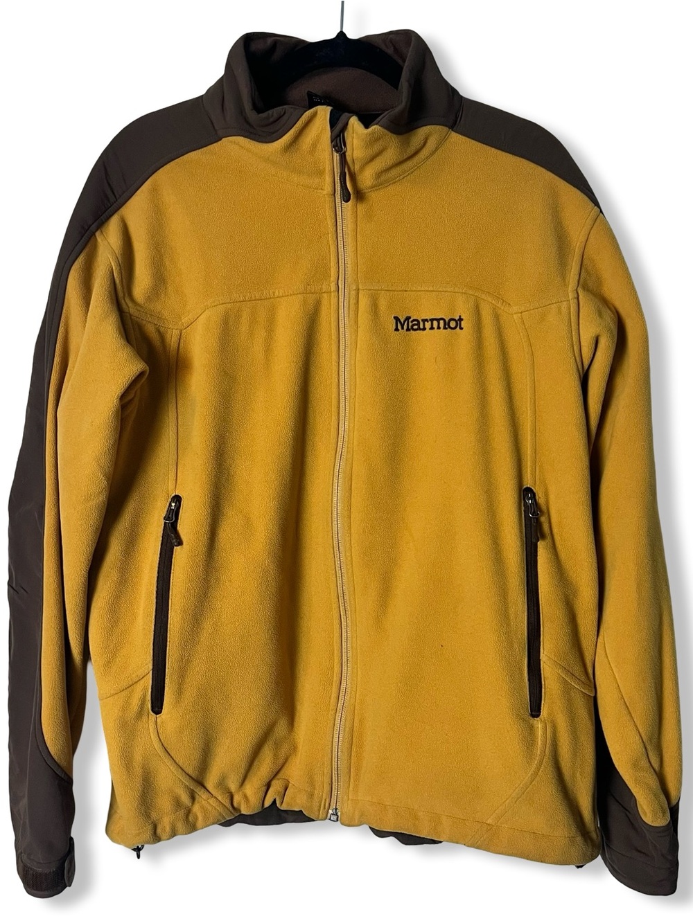 Marmot Mens Afterburner Windstopper Fleece Jacket Mustard Brown Colorblock Sz. M